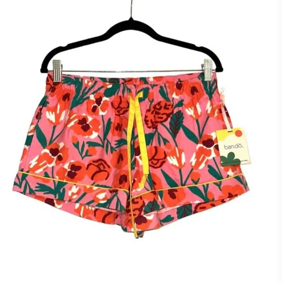 🌸 NWT Ban.do Leisure Floral Flannel Shorts in Pink Las Flores L & XL - Picture 4 of 10